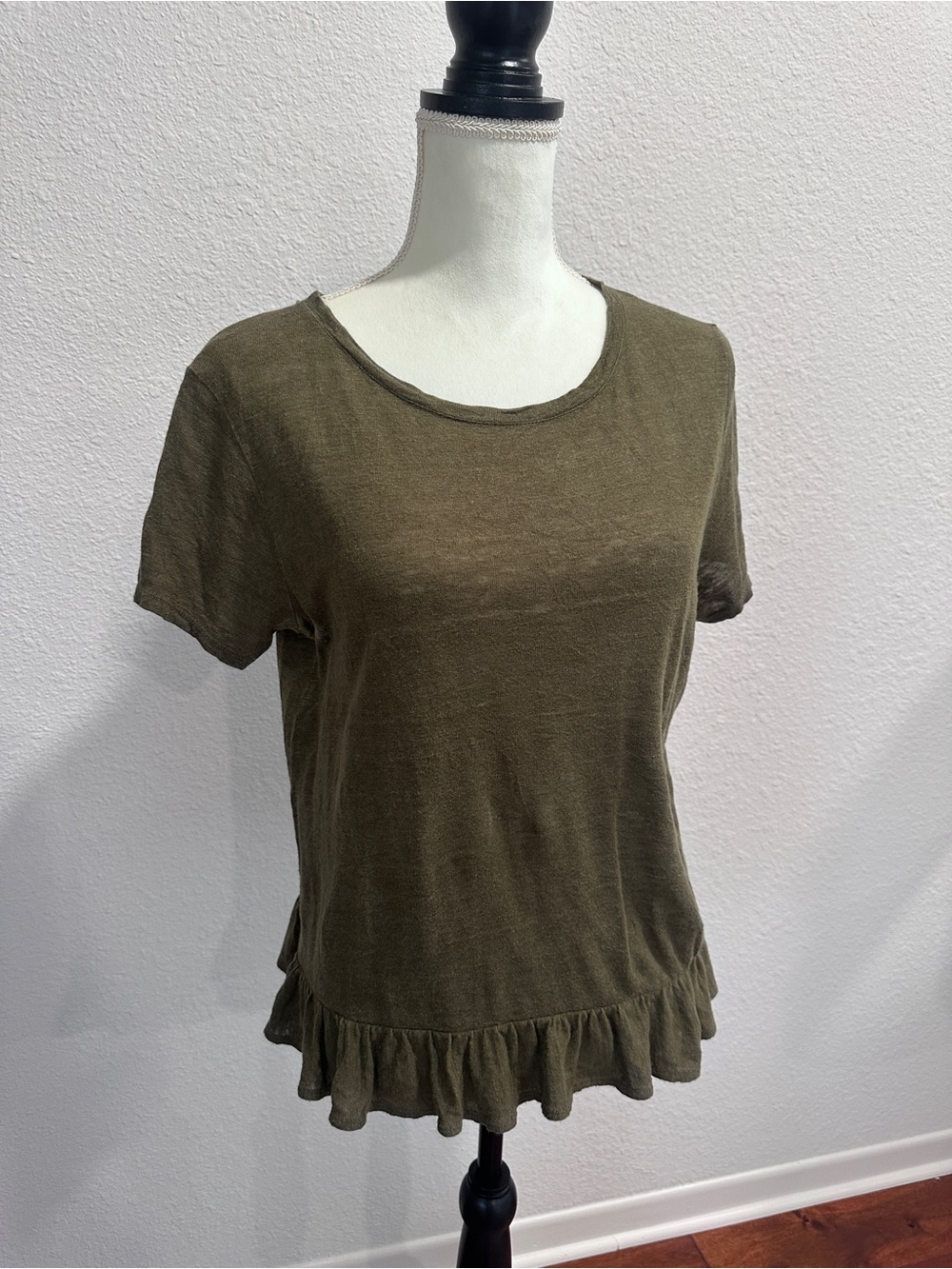 J. Crew Olive Ruffle-Hem Short Sleeve Tee